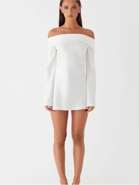 Peppermayo Off-the-Shoulder Long Sleeve White Mini Dress NWT